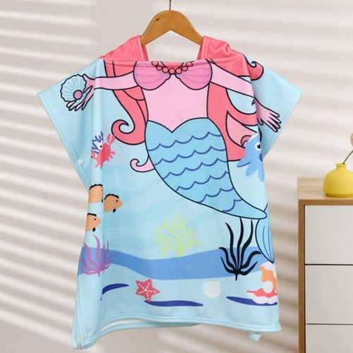 Poncho Playa Toalla Infantil con Estampado de Sirena - Diseño Marino a Todo Color