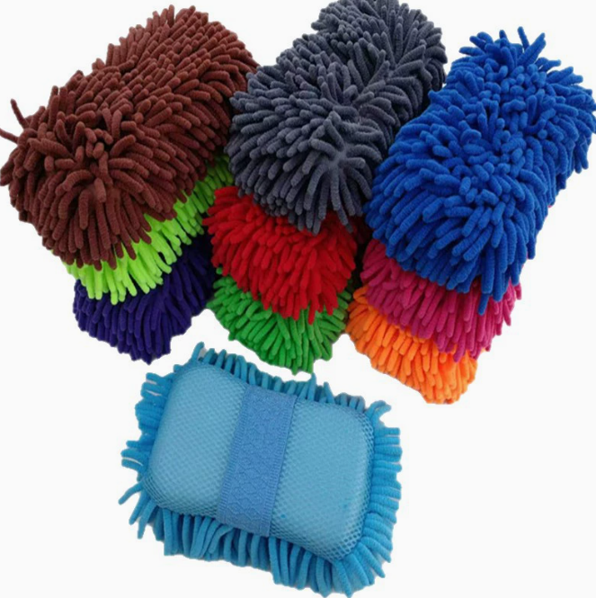 Esponja de espuma de microfibra de chenilla para lavado de coches con banda elástica